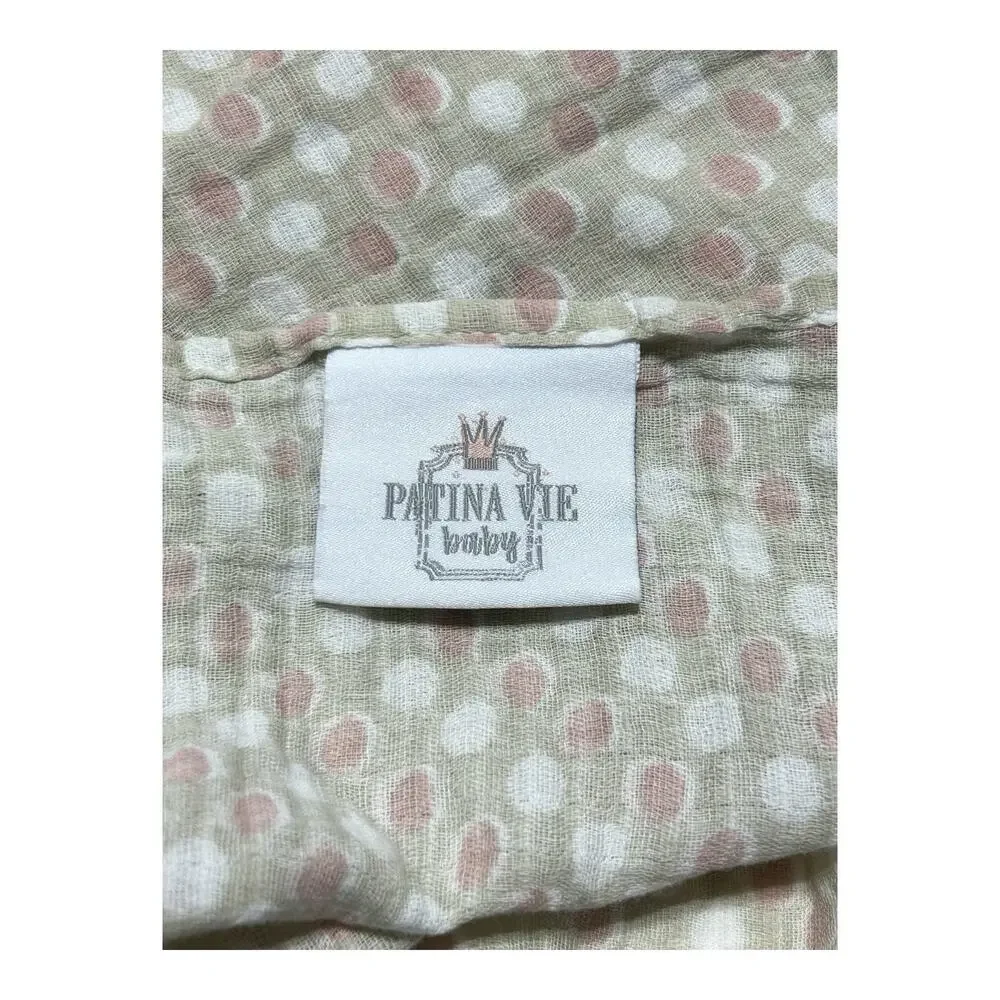 Patina Vie Baby Swaddle Blanket Tan Beige White Pink Polka Dots Muslin Cotton
